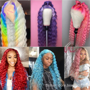Pink Grey Blue Green Purple Orange Red 613 Lace Frontal Human Hair Wigs Burgundy Colored Human Hair Wigs Brazilian Blonde Wig